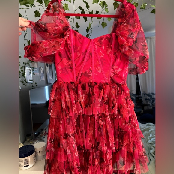 Lace & Beads tulle off-the-shoulder corset mini dress - Picture 3 of 11